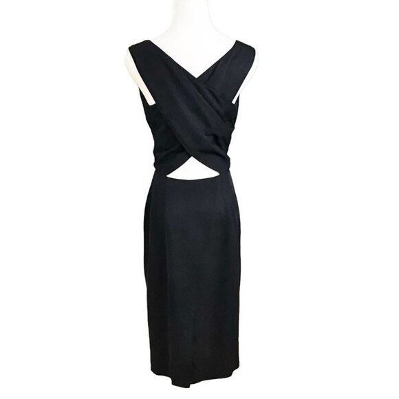 JEAN-CLAUDE POITRAS 100% SILK BLACK SLEEVELESS BUTTON FRONT BELTED MIDI DRESS - Picture 3 of 10